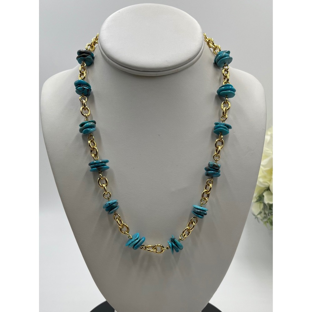 LR Lisa Robertson Bronze Italy QVC 
Turquoise Disc Gold Chain
Statement Necklace - Picture 9 of 15